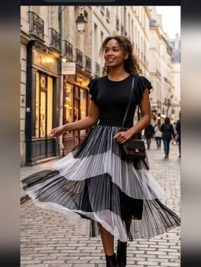 Black Ruffked Skeeves Stretchy Bodysuit